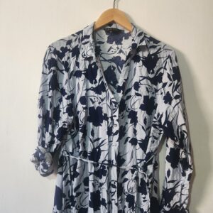 Blue Floral Long Sleeve Dress - 44