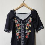 Black Floral Top - L