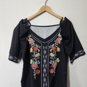 Black Floral Top - L