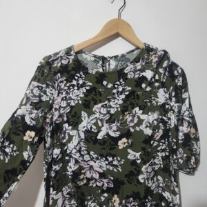 Green Floral 3/4 Sleeve Dress - M