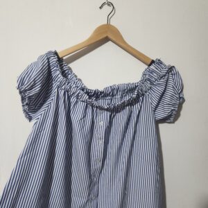 Shein Curve Blue Striped Off Shoulder Dress - XL