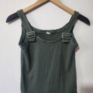Green Ribbed Top  - 13 -14y
