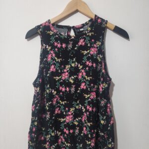 Black Floral Top - L